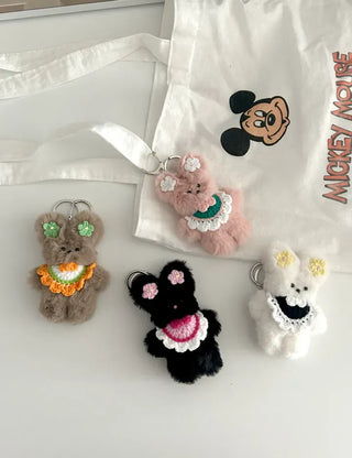 Flower outing look bib rabbit doll bag keyring