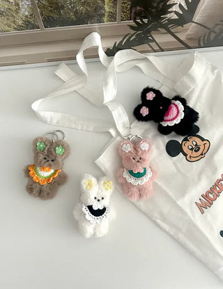 Flower outing look bib rabbit doll bag keyring