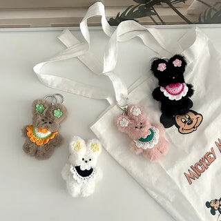 Flower outing look bib rabbit doll bag keyring