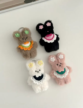 Flower outing look bib rabbit doll bag keyring