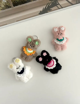 Flower outing look bib rabbit doll bag keyring
