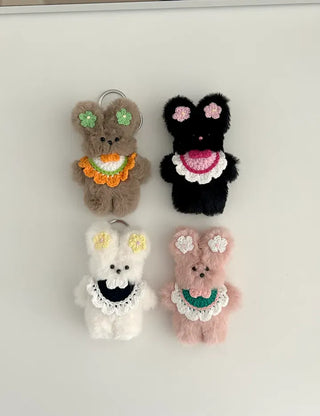 Flower outing look bib rabbit doll bag keyring