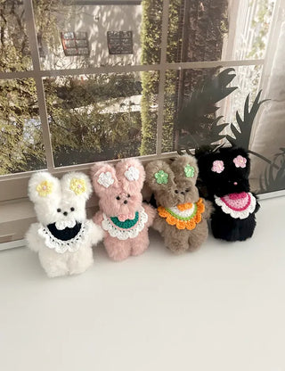 Flower outing look bib rabbit doll bag keyring