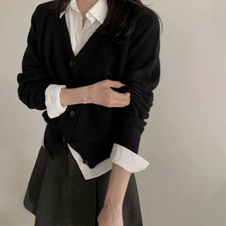 V-neck fluffy cardigan
