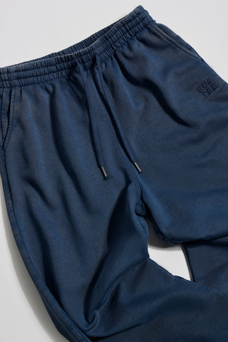 Cotton Jersey Acid Wash Mid-Rise Wide-Leg Joggers in Blue