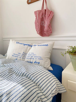 Minimalist Blue Striped Cotton Duvet Cover Set