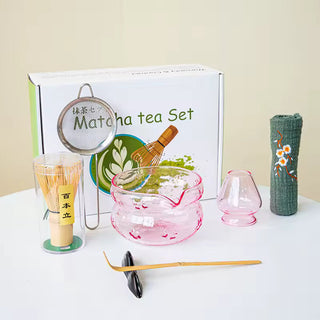 Pink and Purple Glass Matcha Set