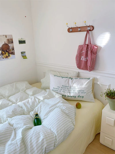 Yellow and Green Striped Cotton Duvet Cover Set