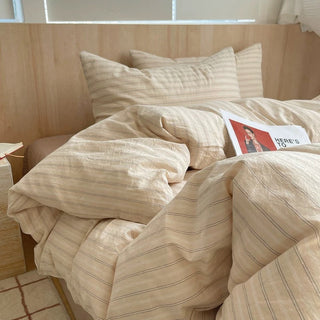 Japandi Aesthetic Beige Striped Duvet Cover Set