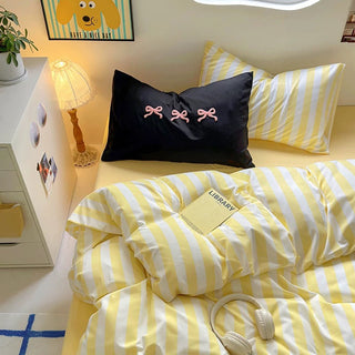 Yellow Striped Cotton Bedding Set