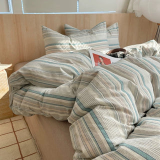 Retro Blue Striped Duvet Cover Set