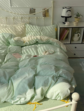 Pastel Green Gingham Duvet Cover Set