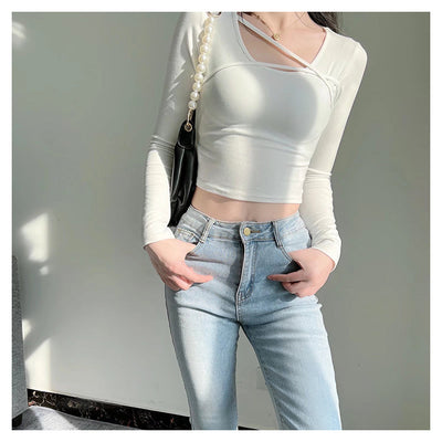 Cross straps long-sleeved top