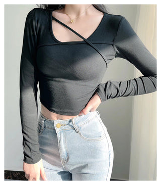 Cross straps long-sleeved top