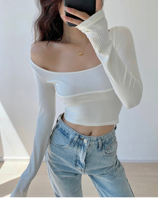 Slim fit round neck ribbed long sleeve top