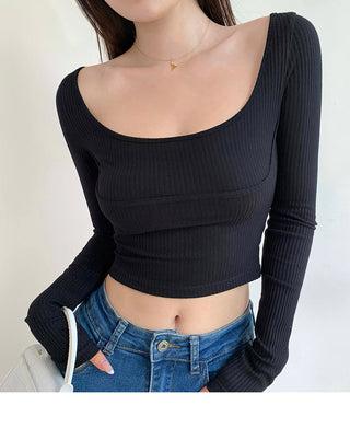 Slim fit round neck ribbed long sleeve top