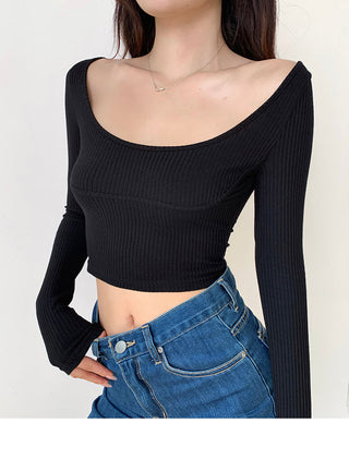 Slim fit round neck ribbed long sleeve top