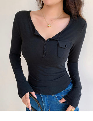 Casual V-neck long-sleeved T-shirt