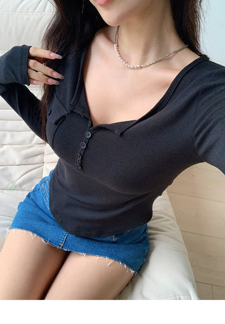 Casual V-neck long-sleeved T-shirt
