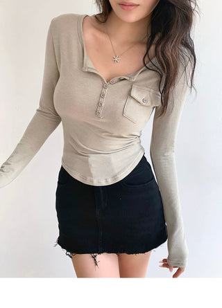Casual V-neck long-sleeved T-shirt