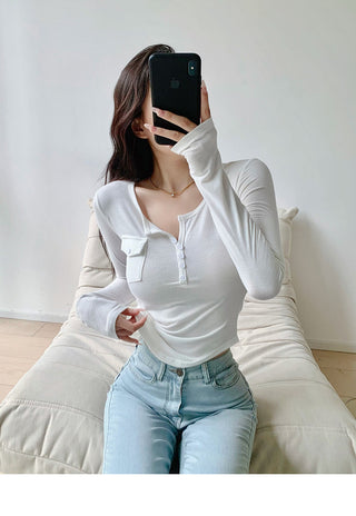 Casual V-neck long-sleeved T-shirt