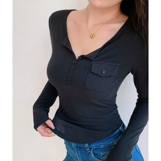 Casual V-neck long-sleeved T-shirt