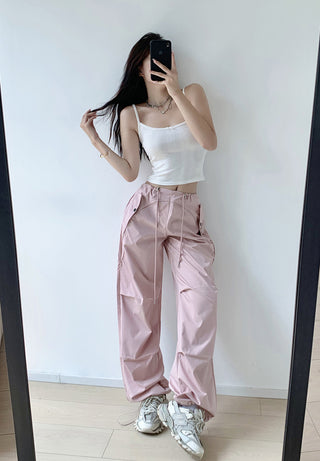 Loose drawstring workwear straight pants