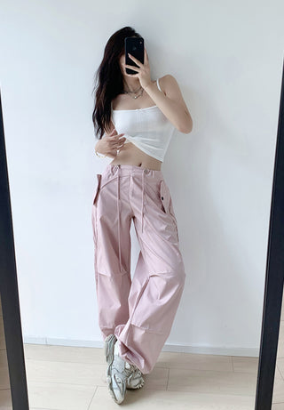 Loose drawstring workwear straight pants