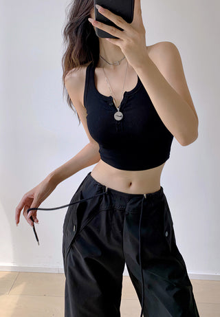Loose drawstring workwear straight pants
