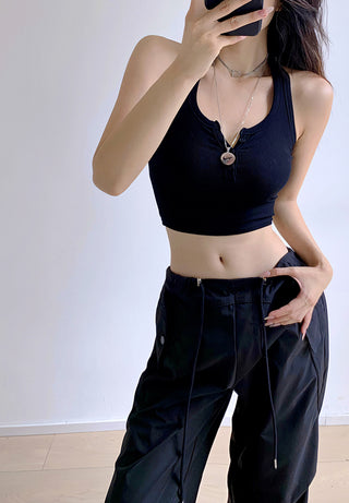 Loose drawstring workwear straight pants