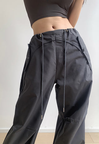 Loose drawstring workwear straight pants