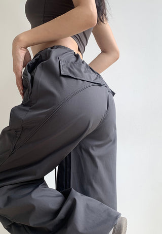Loose drawstring workwear straight pants