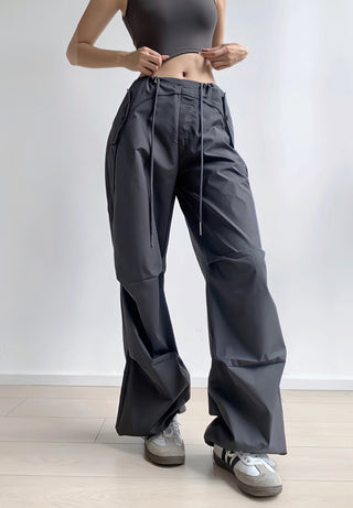 Loose drawstring workwear straight pants