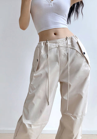 Loose drawstring workwear straight pants
