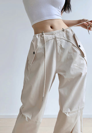Loose drawstring workwear straight pants