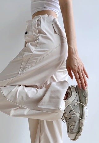 Loose drawstring workwear straight pants