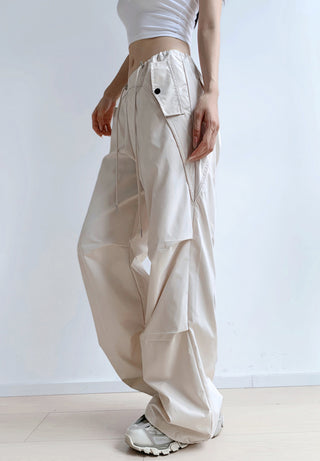 Loose drawstring workwear straight pants