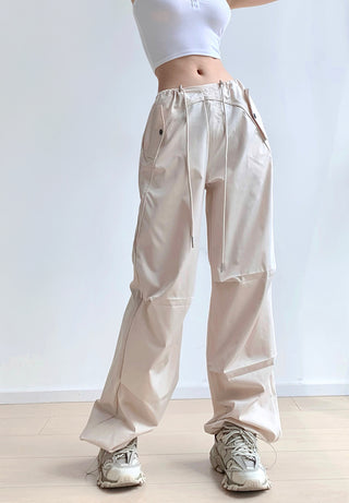 Loose drawstring workwear straight pants
