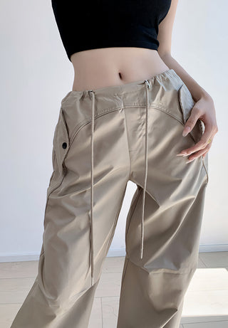 Loose drawstring workwear straight pants
