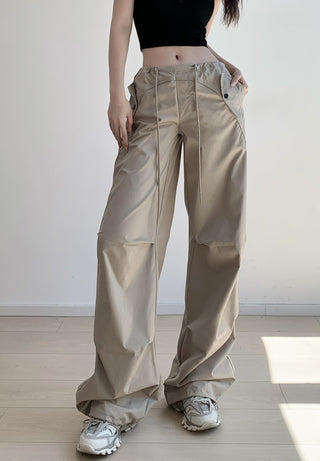 Loose drawstring workwear straight pants