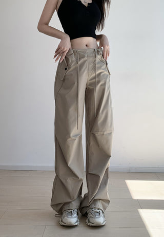 Loose drawstring workwear straight pants