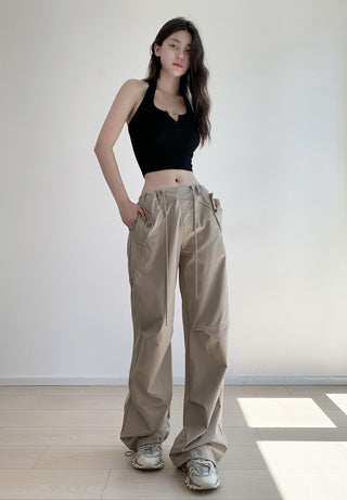 Loose drawstring workwear straight pants