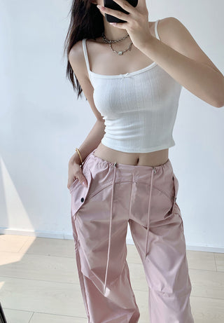 Loose drawstring workwear straight pants