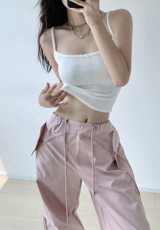Loose drawstring workwear straight pants