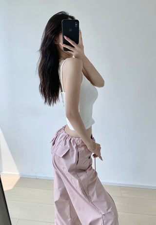 Loose drawstring workwear straight pants