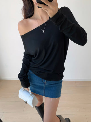 Retro one-shoulder loose slim T-shirt