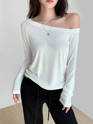 Retro one-shoulder loose slim T-shirt