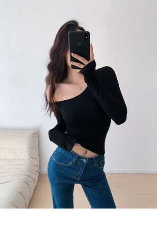 One shoulder long-sleeved top