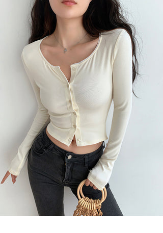 Round neck lace single-breasted cardigan