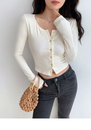 Round neck lace single-breasted cardigan
